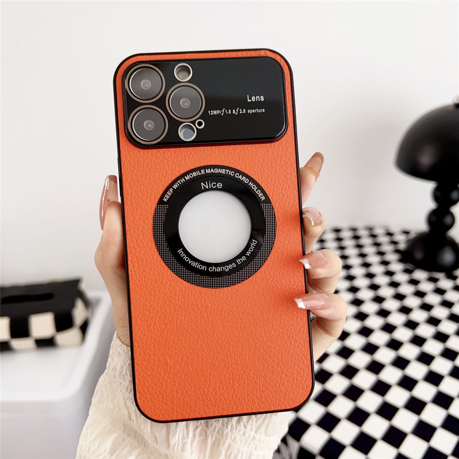 Compatible with MagSafe Case for iPhone 13 Pro Max 6.7 inch Litchi Texture PU Leather Hard PC Phone Cover with Glass LOGO View Compatible with MagSafe Case for iPhone 13 Pro Max 6.7 inch Litchi Texture PU Leather Hard PC Phone Cover with Glass LOGO View